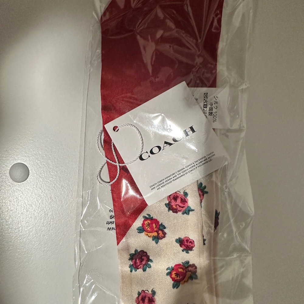 Coach Mini Vintage Rose Print Silk Skinny Scarf